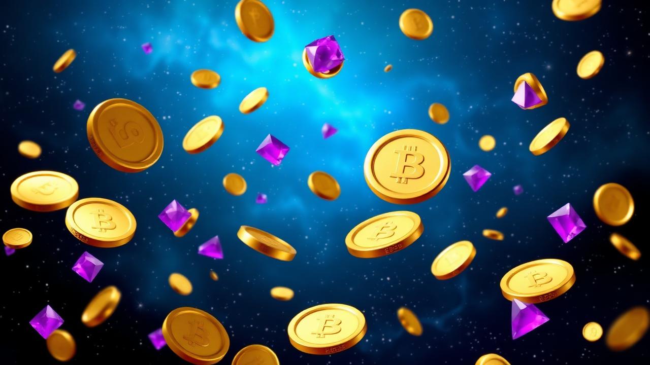 Our Gold Coins and Sweeps Coins floating on a starlit background